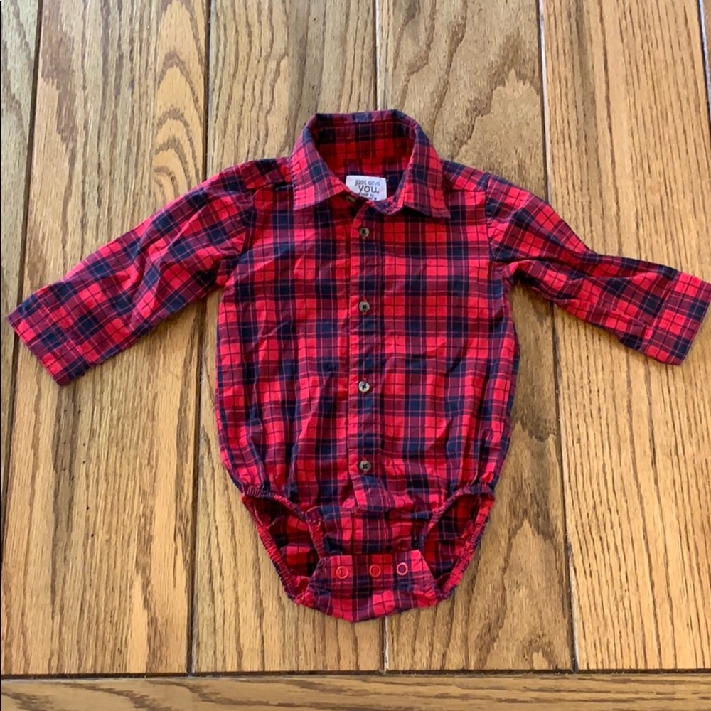 Red and black plaid onesie from Carter’s